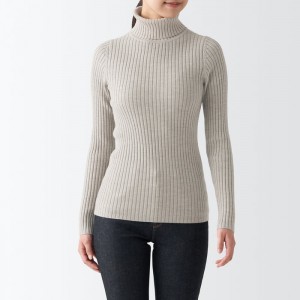 White Muji Non-Itchy Washable Wide Ribbed Turtleneck Women Sweaters | RV7J2O16K
