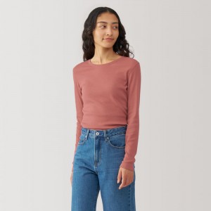 White Muji Soy Fiber Blend Ribbed Crew Neck Long Sleeve Women T Shirts | DU1L9Z14K
