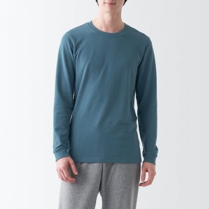 White Muji Warm Thick Cotton Crew Neck Long Sleeve Men T Shirts | TQ6Q0D25S