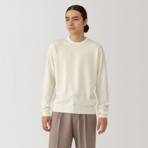 White Muji Washable High-Gauge Crew Neck Men Sweaters | QV6Q4F77B