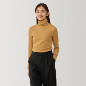 Yellow Muji Brushed Ribbed Turtleneck Long Sleeve Women T Shirts | QX8X6W65J