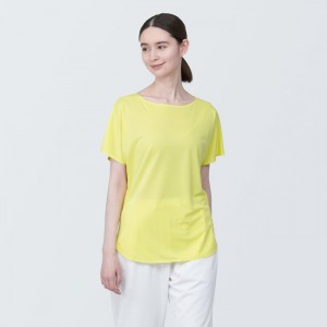Yellow Muji Cool Touch Boat Neck Short Sleeve Women T Shirts | EC9L6G13A