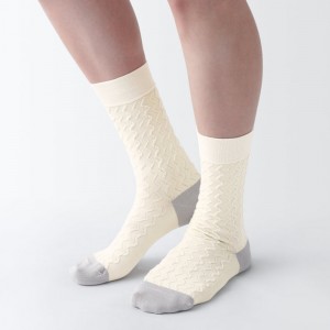 Yellow Muji Lustrous Cotton Yarn Pattern Stitch Men Socks | MW4I3B27A